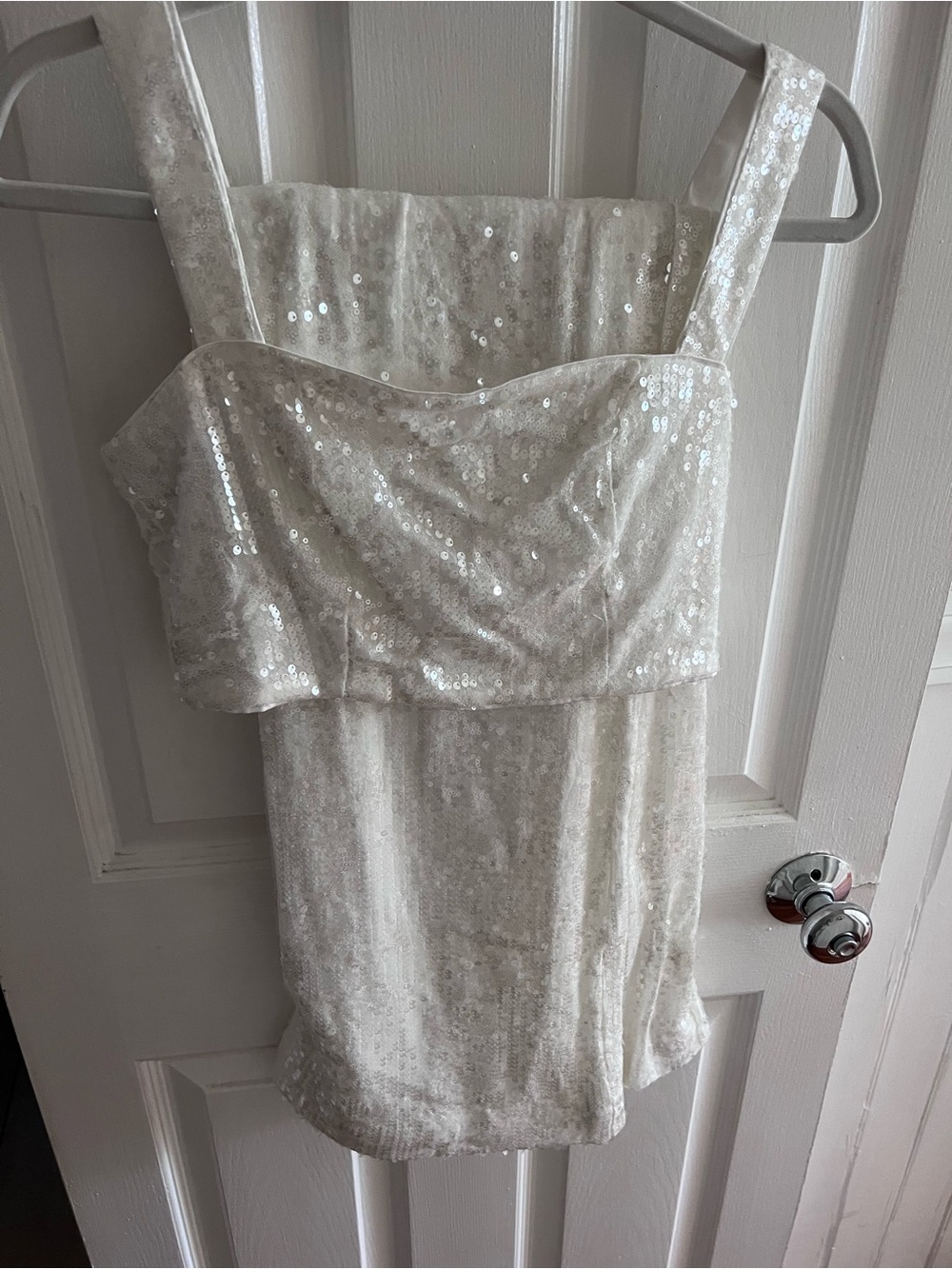 Lulu's Ivory Sequin Strapless Mini Dress